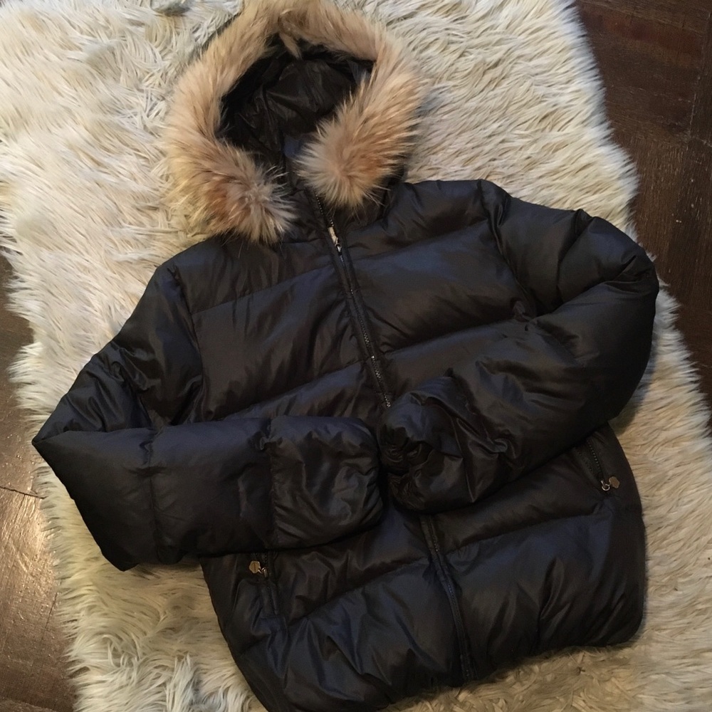 Gerard Darel Black Fur Trim Puffer Coat